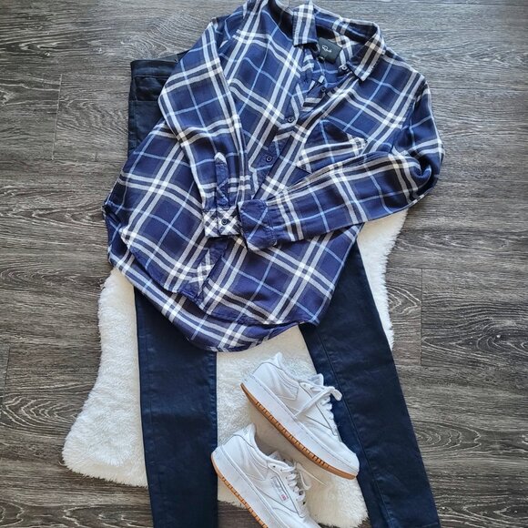 NWT Rails Hunter Plaid Flannel Button Down Oversized Fit In Navy/Sky/Coal Sz XS - Picture 9 of 14